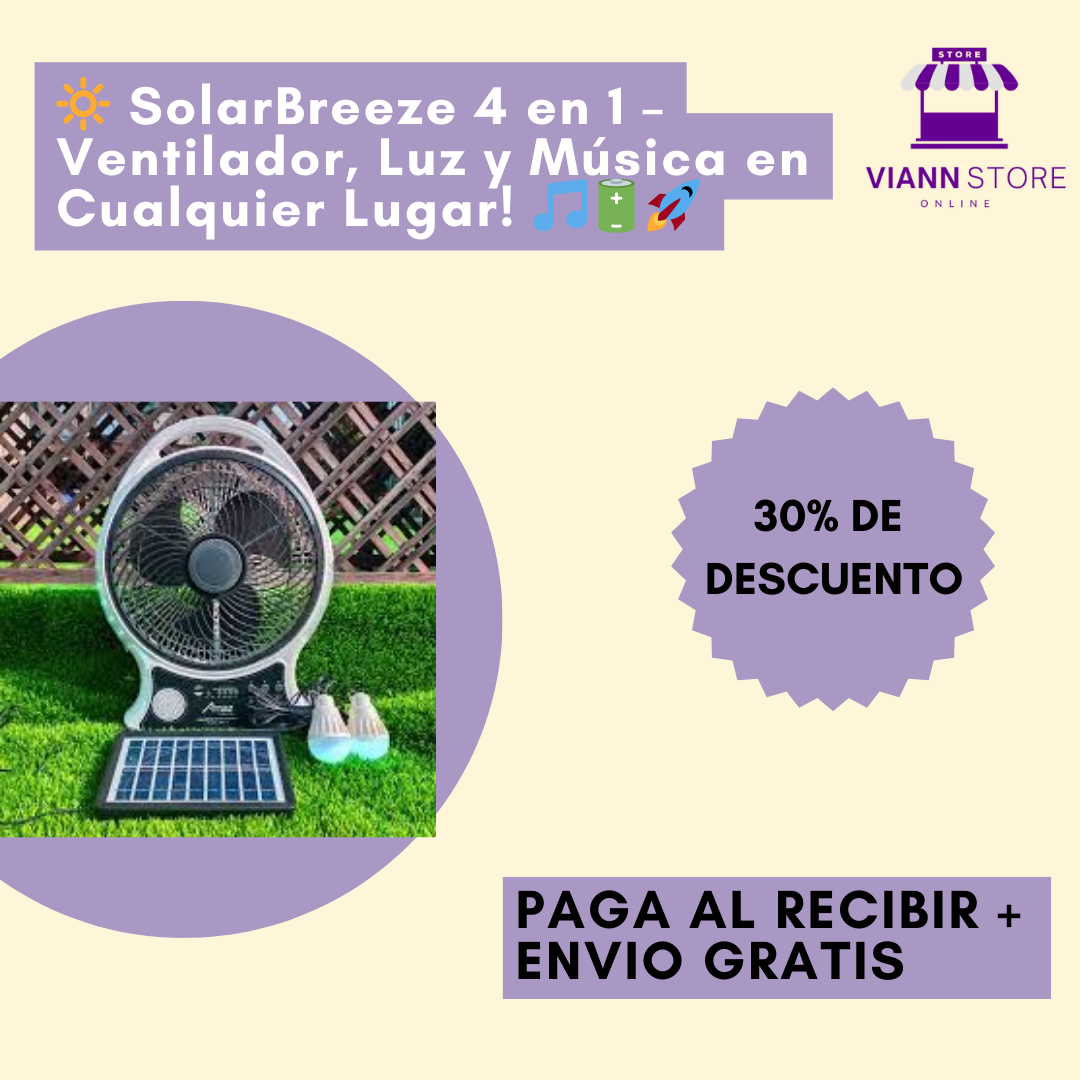 🔆 SolarBreeze 4 en 1 – Ventilador, Luz y Música en Cualquier Lugar! 🎵🔋🚀